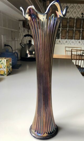 Antique Blue Carnival Glass Vase 11 1/4 Inch