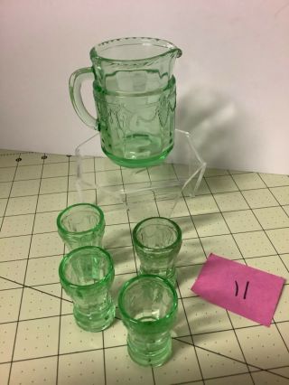 Vtg Mosser Glass Green Miniature " Jennifer " Set 11 Pitcher With 4 Glasses