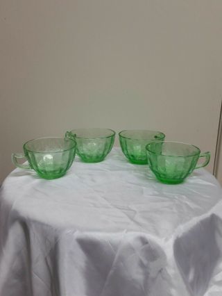 Vintage 4 Jeannette Floral Poinsettia Green Glass Cups