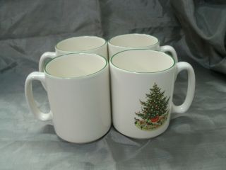Pfaltzgraff Christmas Heritage Set Of 4 - 3 3/4 " Coffee Tea Mugs Stoneware Htf Ec