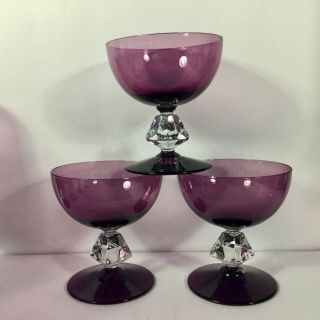 3 Bryce Aquarius Amethyst Purple Sherbert Champagne Crystal Stemware Vintage Euc