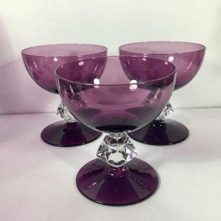 3 Bryce Aquarius Amethyst Purple Sherbert Champagne Crystal Stemware Vintage EUC 2