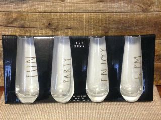 Set Of 4 Rae Dunn Stemless Wine Glasses Fun,  5pm,  Enjoy,  Party Priority