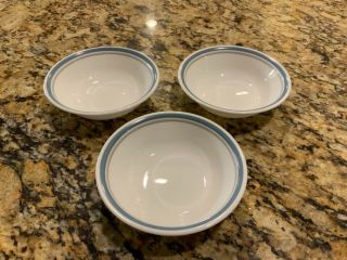 Set 3 Corelle Indigo Sauce Fruit Dessert Bowls 5 1/2 " White Blue Gray Rim Band