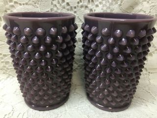 Purple Milk Hobnail Pattern Glass Tumblers Cup Goblet Set Water Amethyst