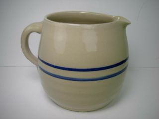 Salt Glazed Blue Stripe Stoneware Crock Pottery Pitcher Utensil Holder