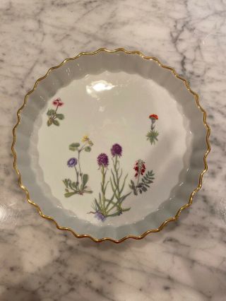 Vintage Quiche Dish Porcelain France 10” L Lourioux Le Faune Wildflowers