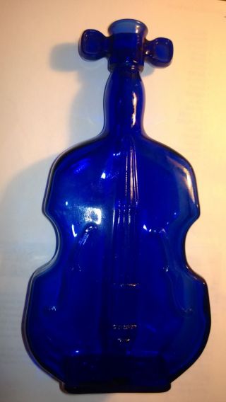 Violin Shaped Bottle Vintage Cobalt Blue Glass Cello Musical Instrument 8 Inches
