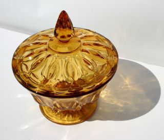 Vintage Amber Depression Glass Covered Pedestal Bowl/ Candy Dish - Ribbon 3