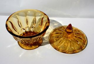 Vintage Amber Depression Glass Covered Pedestal Bowl/ Candy Dish - Ribbon 4