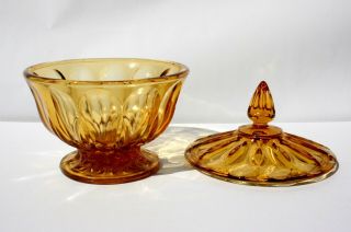 Vintage Amber Depression Glass Covered Pedestal Bowl/ Candy Dish - Ribbon 5