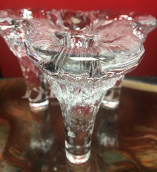 Vintage Blenko Clear Glass Icicle 3 Taper Candle Holder Mid Century Don Shepherd