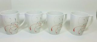 Corelle Coordinates Splendor Coffee Mug Cup 12 Oz White Red Gray Swirl Set Of 4