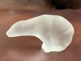 Polar Bear Clear Frosted Glass Crystal Figurine Paperweight Signed Kusak Czech