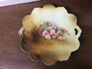 Lovely 11 - 3/4 " Hand Painted Rs Germany Handled Plate Basket Of Roses