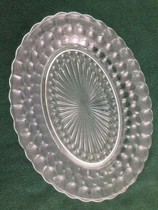 Vintage Depression Clear Anchor Hocking Bubble Glass Plate Oval Platter 12x9
