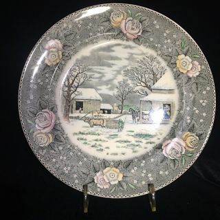 Vintage Adams China Plate Currier & Ives Home To Thanksgiving 10.  5 " Litho