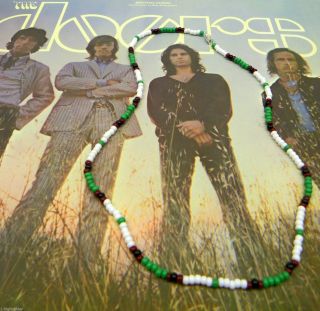 21 " Jim Morrison Style Handmade Bead Necklace Orig.  Green White Black The Doors