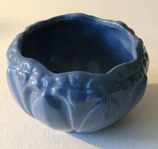 Antique Brush Mccoy Art Pottery Blue Glaze Amaryllis Floral Mini Vase Flower Pot