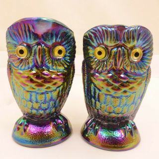 3.  5 " Purple Amethyst Iridescent Carnival Glass Owl Sugar Creamer Imperial Summit
