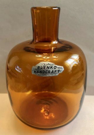 Vintage Mid Century Blenko Handcraft Vase With Label