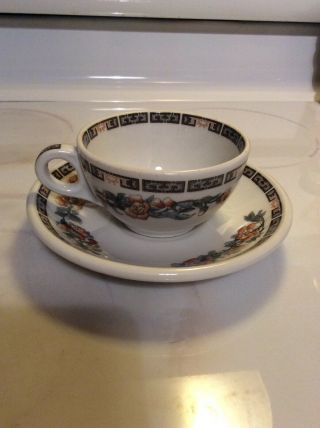 Syracuse China O.  P.  Co.  Cup And Saucer Indian Tree 1927