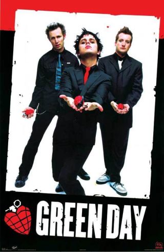 2004 Green Day Poster American Idiot Red Heart Hand Grenade 22x34