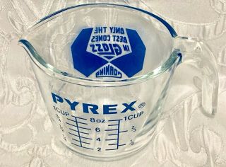 Vtg Pyrex Glass Measuring Cup Pitcher Blue Letter Only The Best In Glass Corning