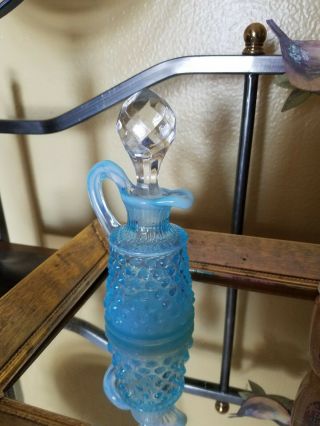 Vintage Fenton Hobnail Blue Milk Glass Perfume Bottle With Stopper