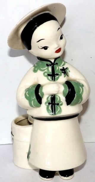 Vintage De Lee Art California Pottery Oriental Figurine Flower Planter Vase 1948