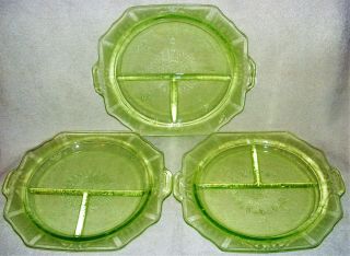 3 Anchor Hocking Princess 10 1/2 " Grill Plates Green Depression Glass