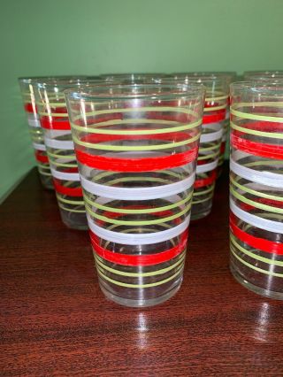 Federal Glass Stripe Tumblers - Set Of 9 - Vintage 1960 