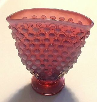 Vintage Fenton Cranberry Hobnail Opalescent Fan Vase