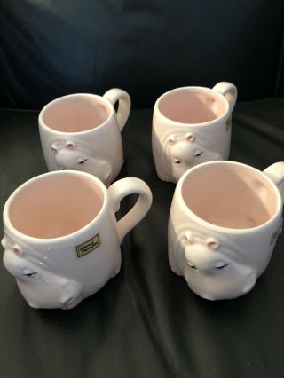 Set Of 4 Vintage Pink Hippo Mugs Cup Fitz & Floyd Hippopotamus 12 Oz