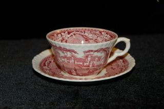 Mason ' s Vista Pink Ironstone Vintage Transferware Coffee Cups & Saucers - 4 5