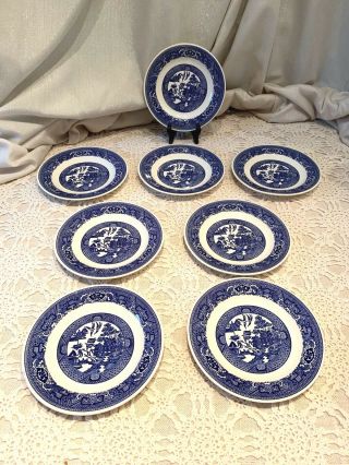 Royal China Blue Willow 7.  25” Salad/dessert Plates Vintage Willow Ware Set Of 8