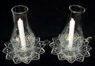 2 Rare Miniature Candleholders Finger Lamps Hurricane Chimneys Federal Glass