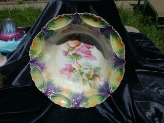 Vintage Rs Prussia Red Mark With Pink Roses 11 " Berry Bowl