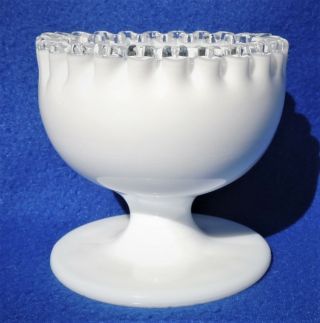 Vtg Fenton Art Glass White Clear Ruffled Ribbon Edge Silvercrest Candy Dish 3718