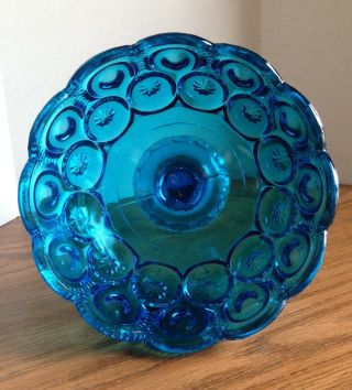 Vintage LE SMITH MOON AND STARS Glass Pedestal Candy Dish Compote COLONIAL BLUE 4