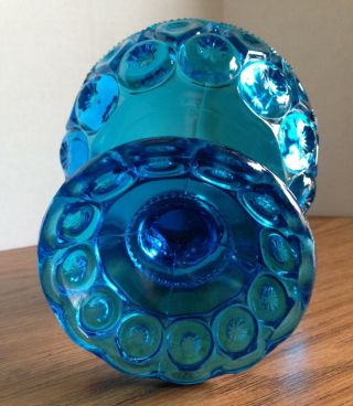Vintage LE SMITH MOON AND STARS Glass Pedestal Candy Dish Compote COLONIAL BLUE 5