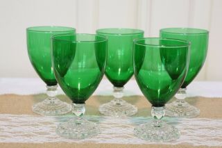 " Anchor Hocking " Forest Green Bubble 5 1/2 Oz.  Juice Stems Glasses (set Of 5)