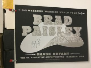 Brad Paisley.  Autographed Silk Screen Concert Poster.  St Augustine Amphitheater