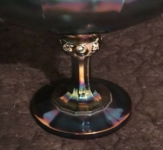 Indiana Carnival Glass Compote Footed Bowl Iridescent Blue Teardrop Garland 3