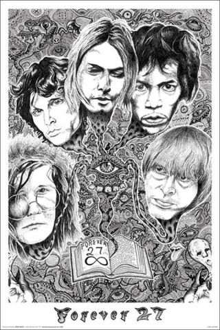 Forever 27 Jim Morrison,  Janis Joplin,  Jimi Hendrix,  Kurt Cobain Poster