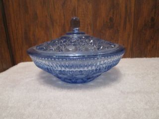 Vintage Ice Blue Crystal Glass Candy Dish Bowl With Lid Flawless And Stunning