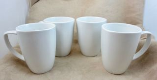Set Of 4 Corelle Coordinates Porcelain Pure White Square 12 Oz Coffee Mugs 4.  25 "