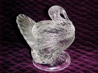 Vintage L.  E.  Smith Glass Large Turkey Covered Serving Soup Bowl Candy Nut Dish