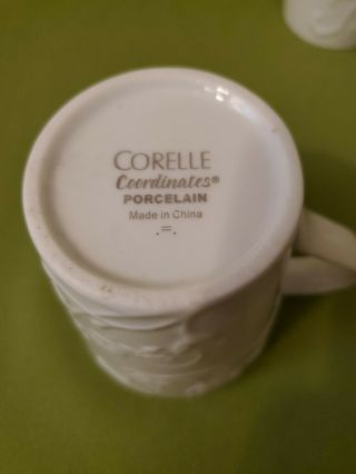 Set of 4 Corelle Bella Faenza Porcelain Coordinates Embossed Floral White Mugs 4