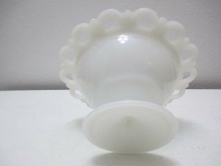 Anchor Hocking Milk Glass Large Open Lace Edge Compote Candy Dish 7 